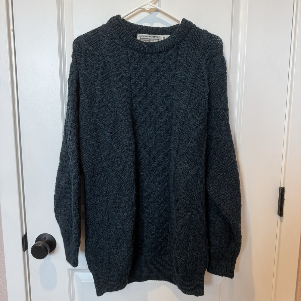 Aran Sweater Market Chunky Cable Knit Irish Wool Fisherman Sweater XL Heritage